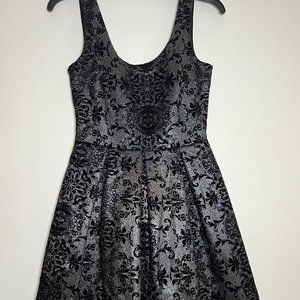 Girls Aqua Black and Grey with velvet flower pattern dress